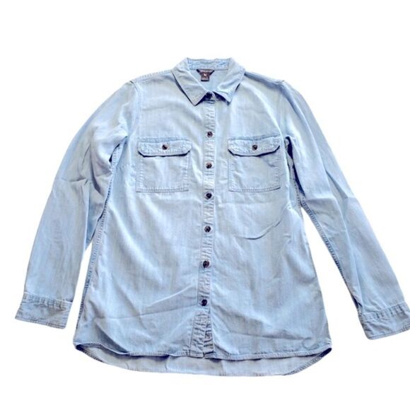 Eddie Bauer Light Denim Button Down Long Sleeve Top Size Small - Picture 1 of 15